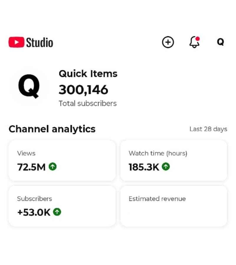 Quick Items YouTube profile